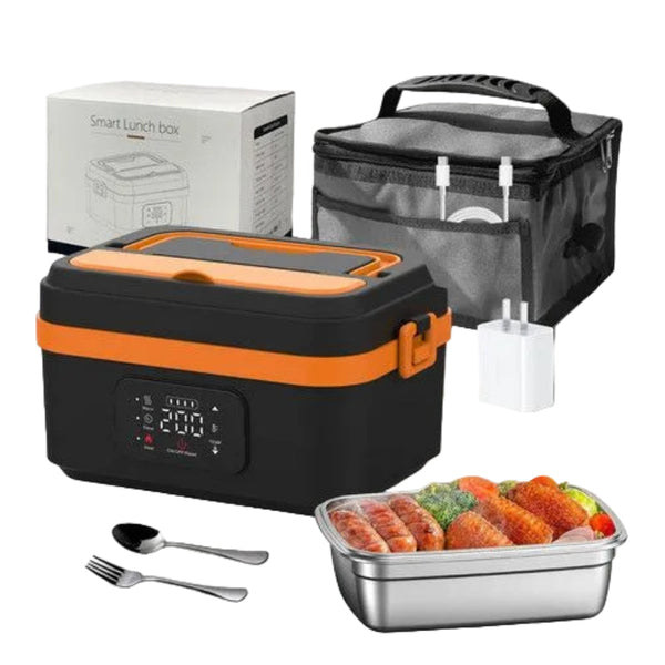 1L Cordless Electric Heated Lunch Box 16000Mah 60W 304 Stainless Steel Black And Orange Lunchboxes