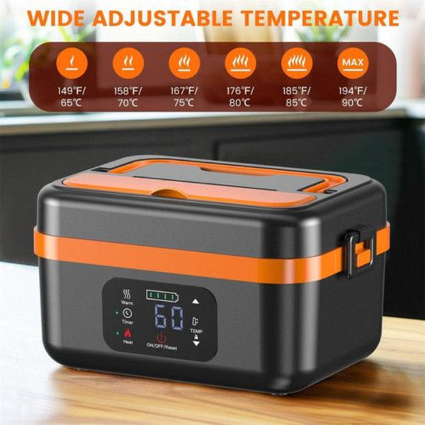1L Cordless Electric Heated Lunch Box 16000Mah 60W 304 Stainless Steel Black And Orange Lunchboxes