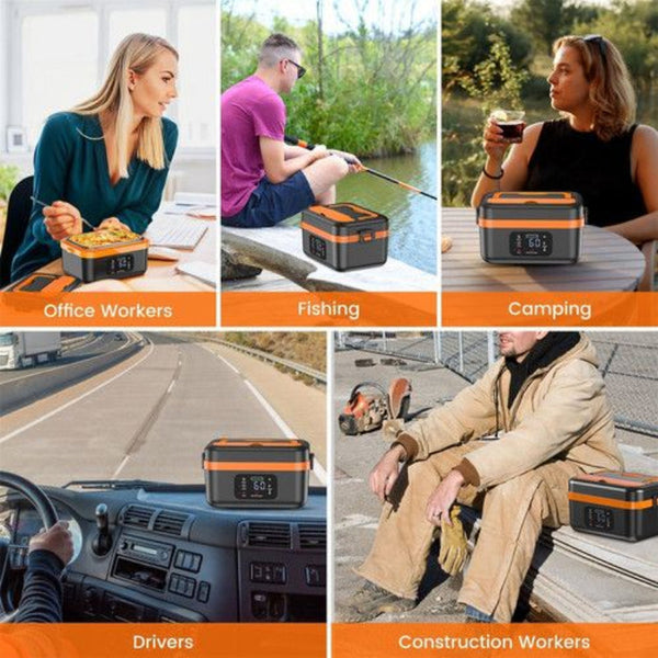 1L Cordless Electric Heated Lunch Box 16000Mah 60W 304 Stainless Steel Black And Orange Lunchboxes