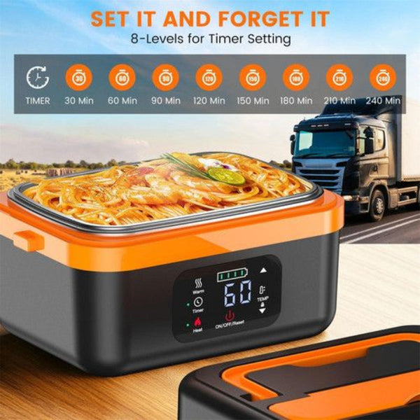 1L Cordless Electric Heated Lunch Box 16000Mah 60W 304 Stainless Steel Black And Orange Lunchboxes