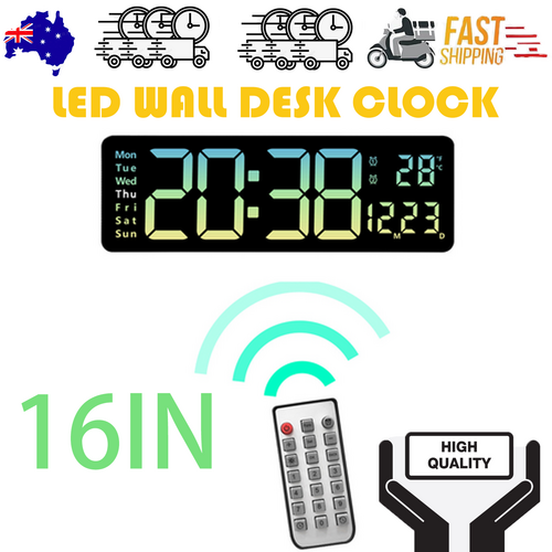 16 Inch Green Gradient Jumbo Led Wall Desk Clock With Temperature And Calendar Wall Clocks