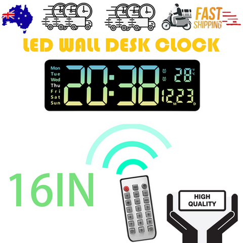 16 Inch Green Gradient Jumbo Led Wall Desk Clock With Temperature And Calendar Wall Clocks