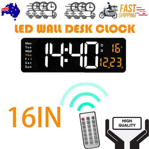 16" Orange Large Digital Big Jumbo Led Wall Desk Clock Display With Temperature Calendar Wall Clocks