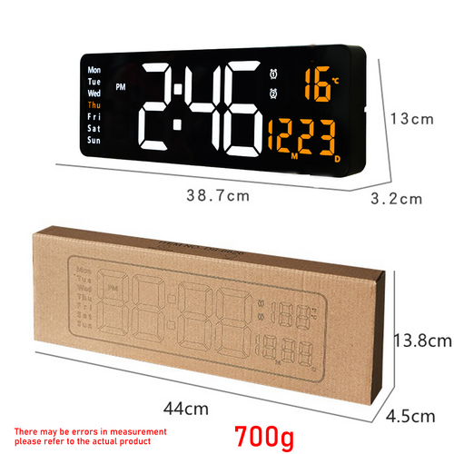 16" Orange Large Digital Big Jumbo Led Wall Desk Clock Display With Temperature Calendar Wall Clocks