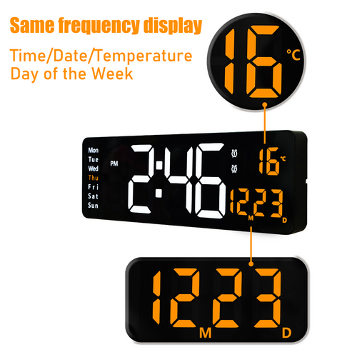 16" Orange Large Digital Big Jumbo Led Wall Desk Clock Display With Temperature Calendar Wall Clocks