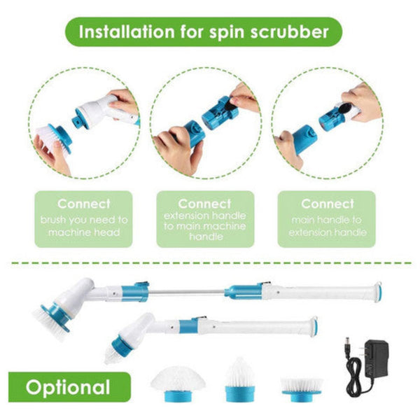 5Pcs Rechargeable Spin Scrubber Electric Turbo Cleaning Brush Cordless Kit Mops Brooms & Scrubbers