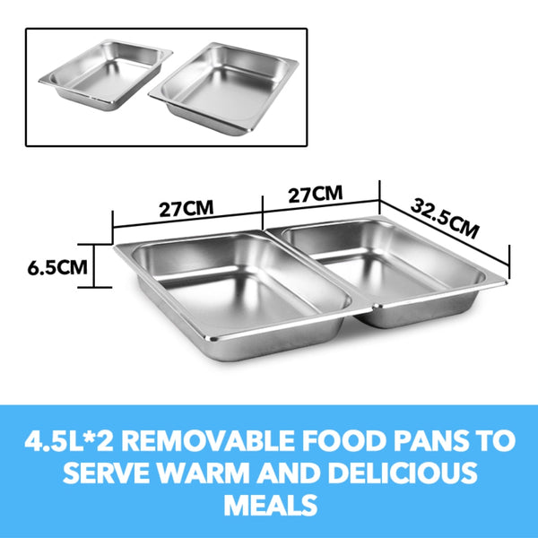 9L Chafing Dish Set Buffet Pan Bain Marie Bow Stainless Steel Food Warmer Countertop Food Warmers