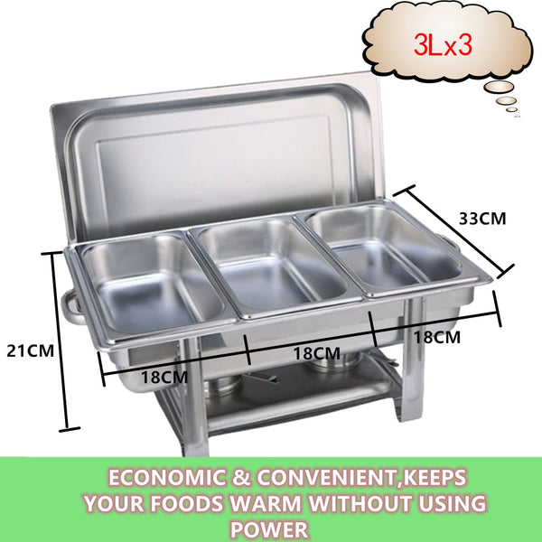 9L Chafing Dish Set Buffet Pan Bain Marie Bow Stainless Steel Food Warmer (3X3l) Countertop Food Warmers