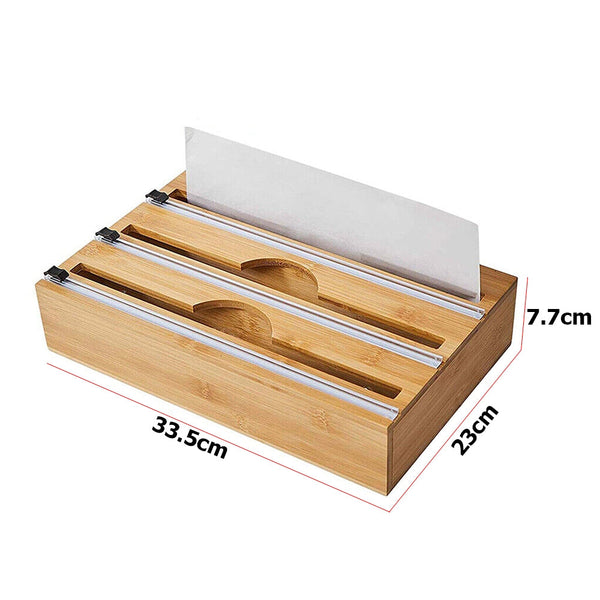 3 Grids Bamboo Food Wrap Dispenser Cutter Foil Cling Film Storage Holder Box Kitchen Cling Film Foil & Food Wraps