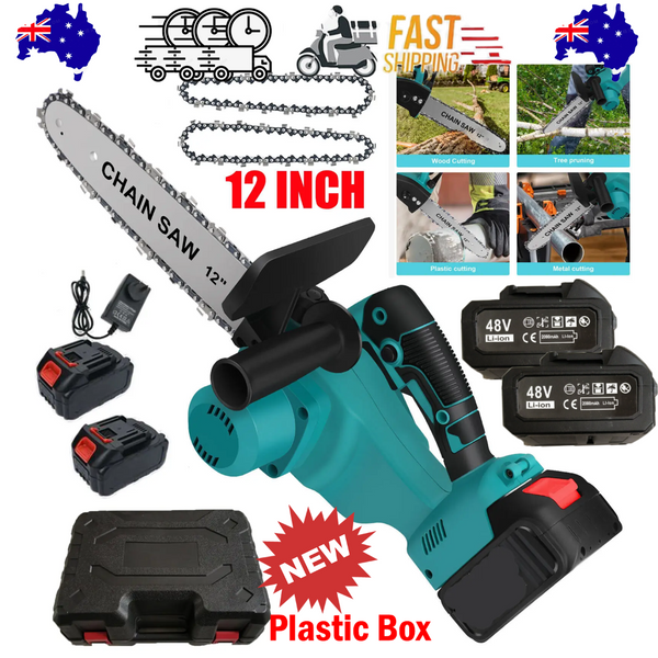 12"Inch Cordless Electric Chainsaw + Battery Brushless Wood Cutter Saw Chainsaws
