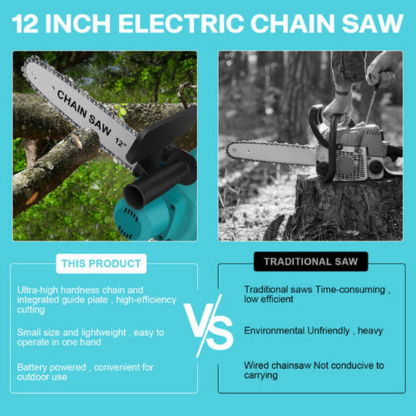 12"Inch Cordless Electric Chainsaw + Battery Brushless Wood Cutter Saw Chainsaws