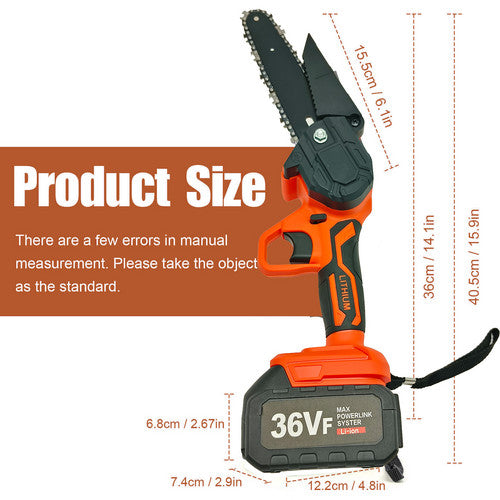 6" Mini Orange Cordless Electric Chainsaw 2X Battery Powered Wood Cutter Rechargeable Chainsaws