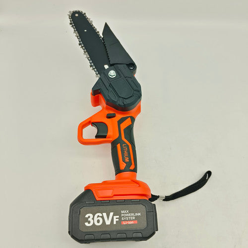 6" Mini Orange Cordless Electric Chainsaw 2X Battery Powered Wood Cutter Rechargeable Chainsaws