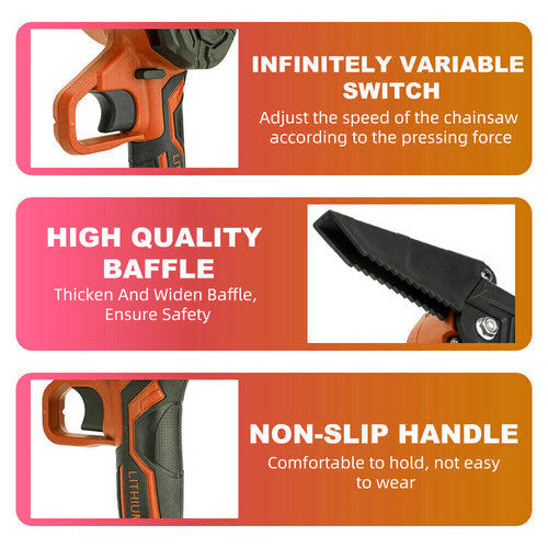 6" Mini Orange Cordless Electric Chainsaw 2X Battery Powered Wood Cutter Rechargeable Chainsaws