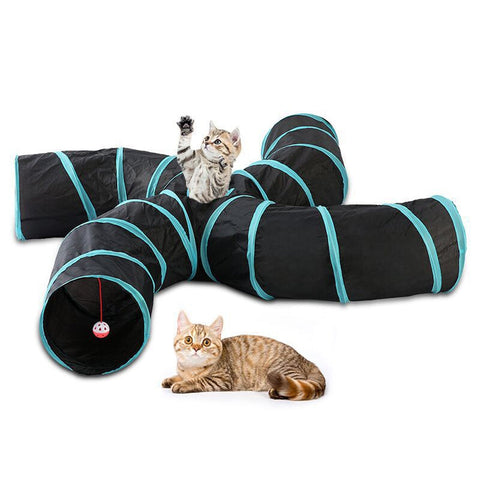 Pet Cat Kitten Puppy 4 Way Tunnel Play Toy Foldable Funny Exercise Tunnel Rabbit Cat Toys