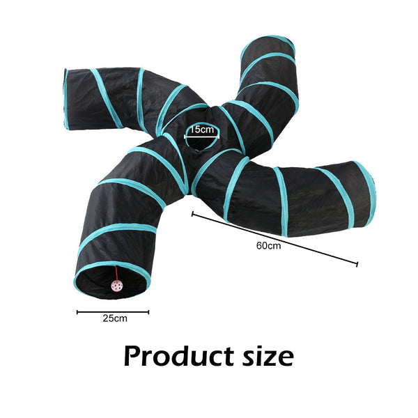Pet Cat Kitten Puppy 4 Way Tunnel Play Toy Foldable Funny Exercise Tunnel Rabbit Cat Toys