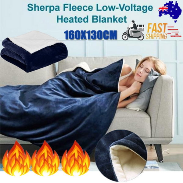 Double Side Flannel Heated Electric Throw Rug Blanket Fast Heating Warm Washable Blue Electric Blankets