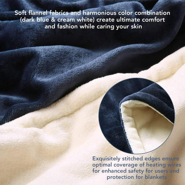 Double Side Flannel Heated Electric Throw Rug Blanket Fast Heating Warm Washable Blue Electric Blankets