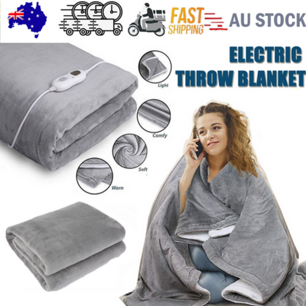 Double Side Flannel Heated Electric Throw Rug Blanket Fast Heating Warm Washable Grey Electric Blankets