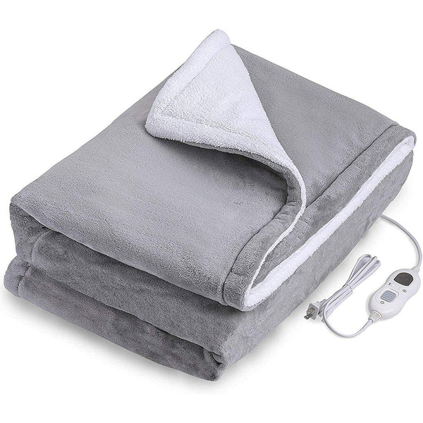 Double Side Flannel Heated Electric Throw Rug Blanket Fast Heating Warm Washable Grey Electric Blankets