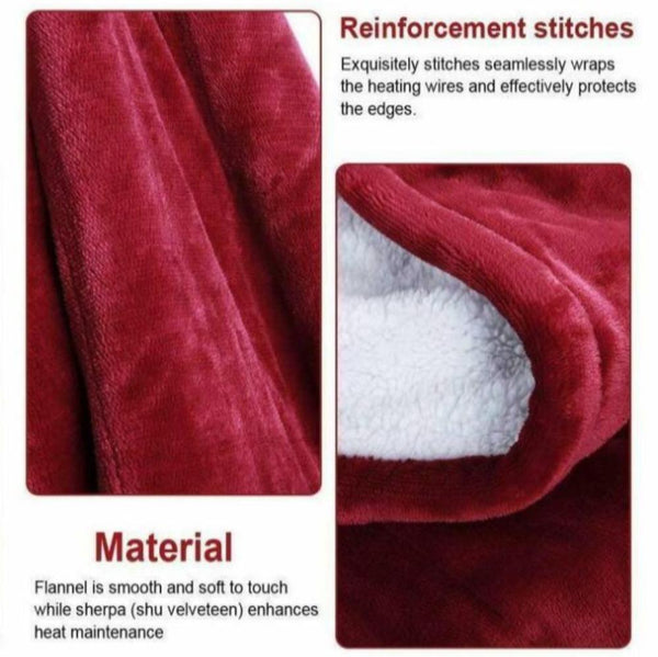 Double Side Flannel Heated Electric Throw Rug Blanket Fast Heating Warm Washable Red Electric Blankets