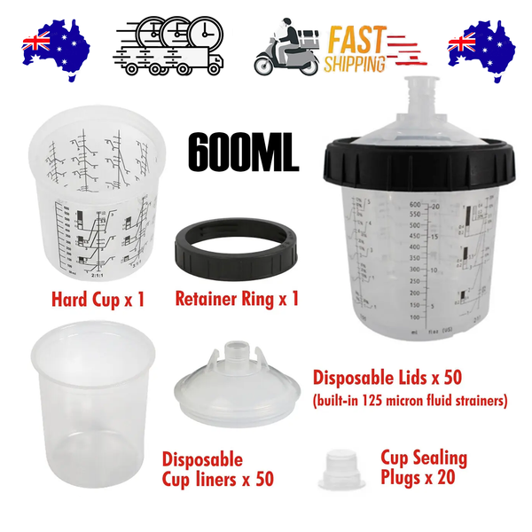 50 Sets Clear Spray Gun Cup Lids Liners Kit With Micron Filter 600Ml Paint Sprayers