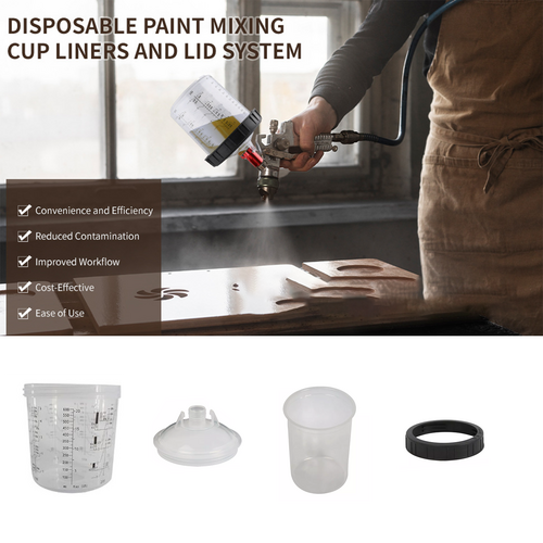 50 Sets Clear Spray Gun Cup Lids Liners Kit With Micron Filter 600Ml Paint Sprayers