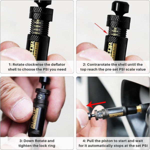 Auto Stop Tire Deflator Valve Kit 10 30 Psi 4Pcs Screw On For Offroad Deflators
