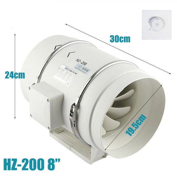 8Inch Extractor Fan Duct Hydroponic Inline Exhaust Vent Industrial Air Ventilation & Extraction