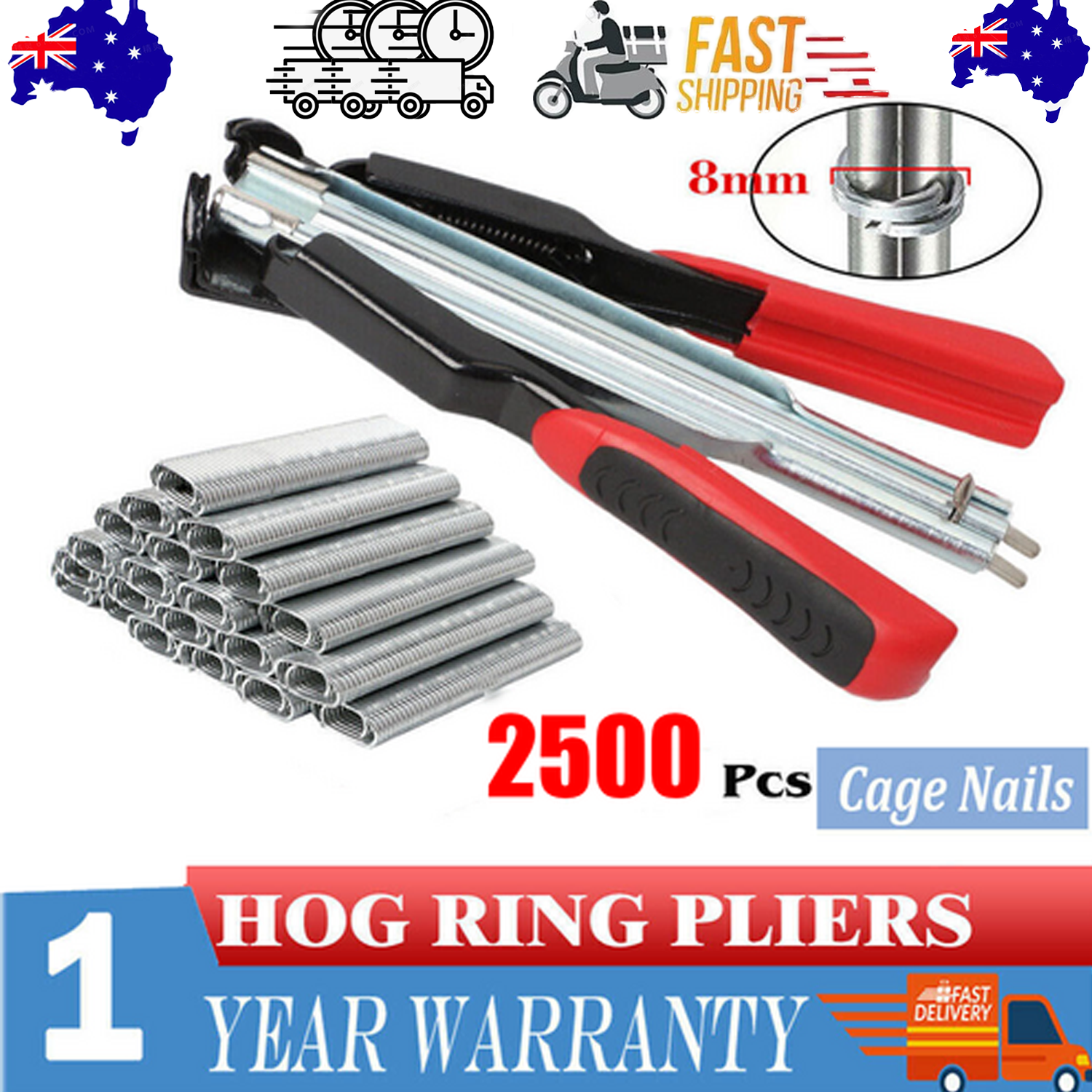 Hog Ring Gun C Clip Auto Feed Nailer With 2500Pcs Galvanised Steel Rings Pliers
