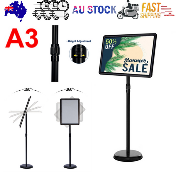 A3 Floor Poster Stand Foyer Pedestal Sign Holder Business Menu Display Black Display Stands