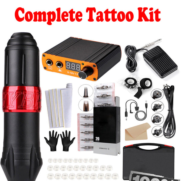 Complete Tattoo Kit Rotary Pen 8Inks [40Needle] Practice Skin Au Plug Tattoo Machines