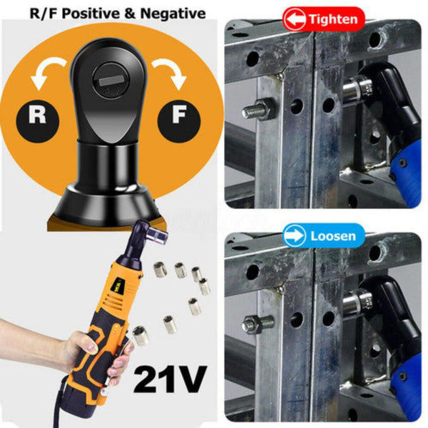 21V 3/8'' 100N.M Electric Right Angle Ratchet Wrench Charger+ Battery Ratchet Wrenches