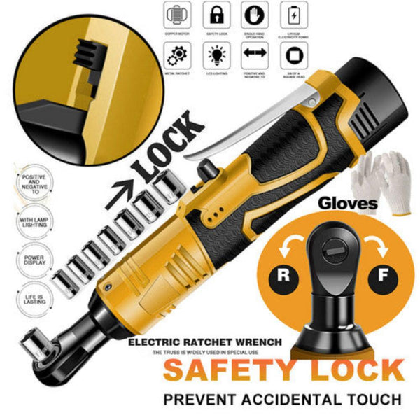 21V 3/8'' 100N.M Electric Right Angle Ratchet Wrench Charger+ Battery Ratchet Wrenches
