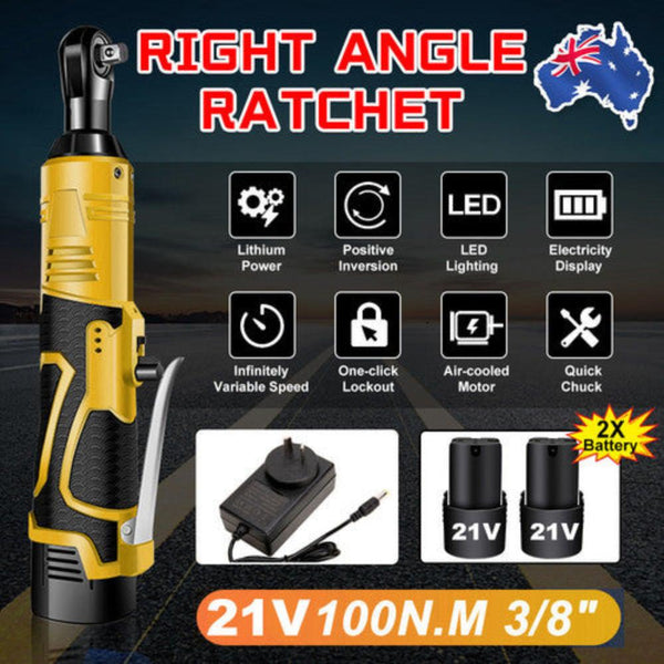 21V 3/8'' 100N.M Electric Right Angle Ratchet Wrench Charger+ Battery Ratchet Wrenches
