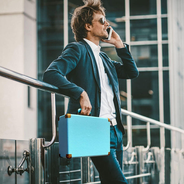 Blue Retro Briefcase Vinyl Record Player Suitcase 3 Speed Turntable Stereo Christmas Turntables