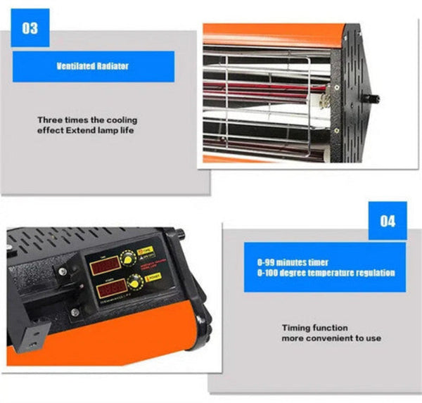 1200W Shortwave Infrared Paint Curing Lamp Spray Painting Solary Baking Dryer Other Automotive Care Supplies
