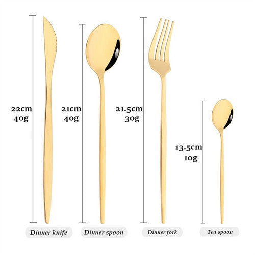 24Pc Elegant Stainless Steel Gold Flatware Set Classic Knife Fork Spoon Gift Cutlery Sets