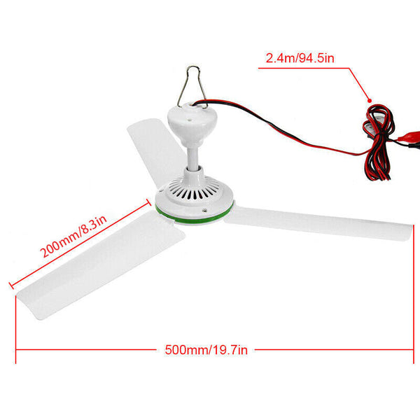 12V Ceiling Fan Portable Solar Power 3 Blade 0.7Amp Caravan Camping Outdoor Caravan Parts Accessories