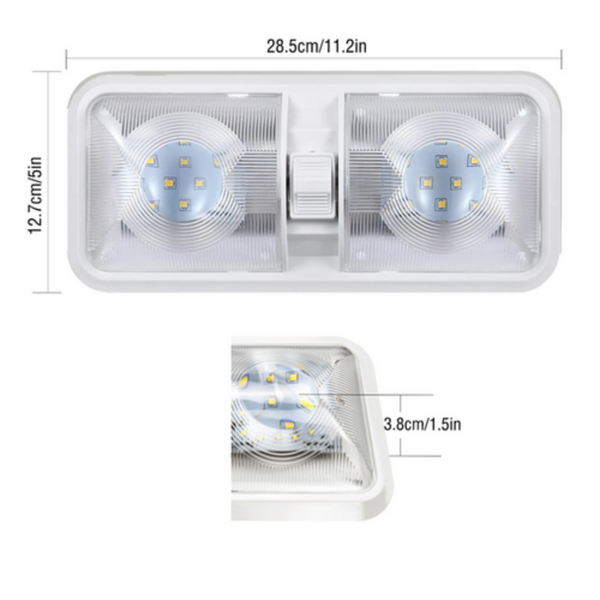 12V Rv Interior Led Ceiling Light Boat Camper Caravan Trailer Double Dome Lights