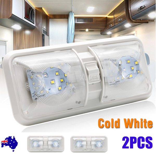 2Pcs 12V Rv Interior Led Ceiling Light Boat Camper Caravan Trailer Double Dome Lights