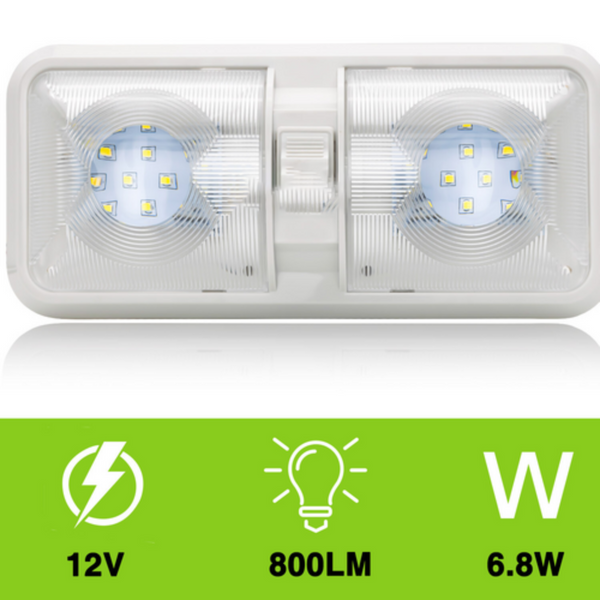 2Pcs 12V Rv Interior Led Ceiling Light Boat Camper Caravan Trailer Double Dome Lights