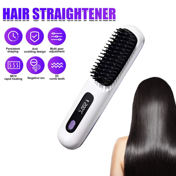 White Hair Straightener Brush Travel Mini Rechargeable Styler Fast Heating Straightening & Curling Irons