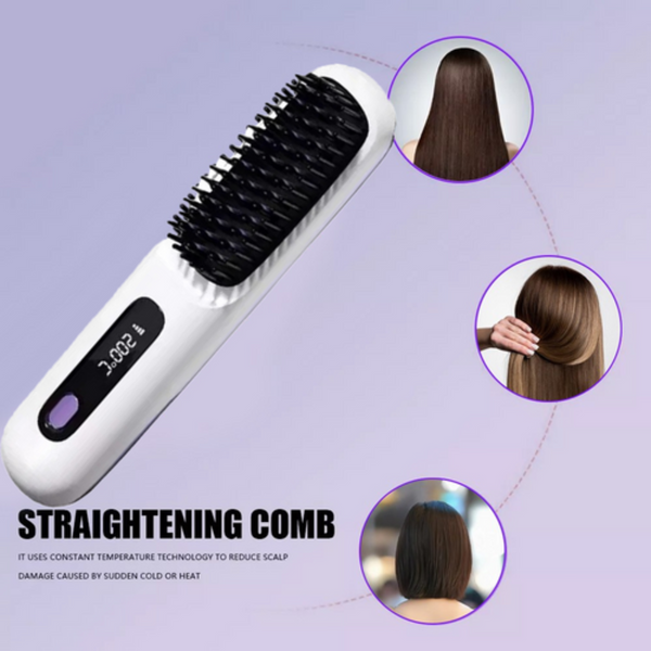 White Hair Straightener Brush Travel Mini Rechargeable Styler Fast Heating Straightening & Curling Irons