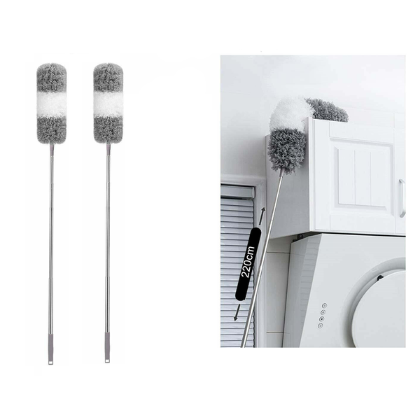 2Pc Extendable Microfiber Duster With Stainless Steel Pole Gray Dusters