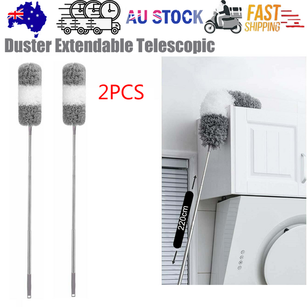 2Pc Extendable Microfiber Duster With Stainless Steel Pole Gray Dusters