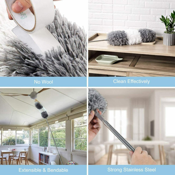 2Pc Extendable Microfiber Duster With Stainless Steel Pole Gray Dusters