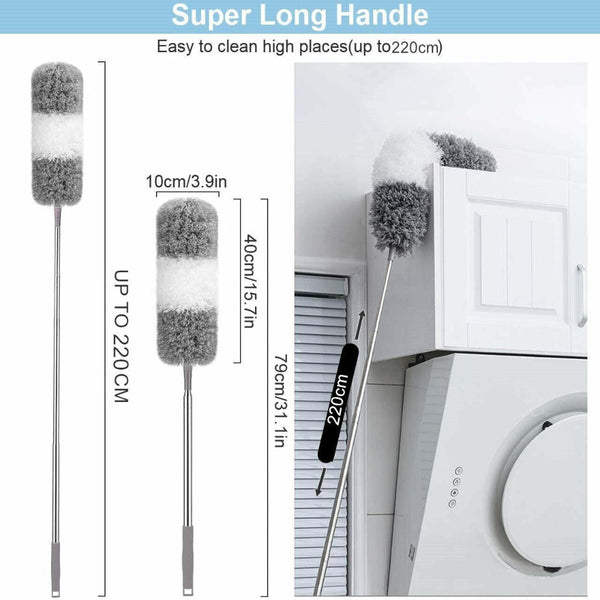 2Pc Extendable Microfiber Duster With Stainless Steel Pole Gray Dusters