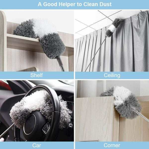 2Pc Extendable Microfiber Duster With Stainless Steel Pole Gray Dusters