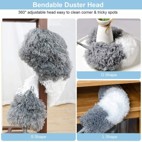 2Pc Extendable Microfiber Duster With Stainless Steel Pole Gray Dusters